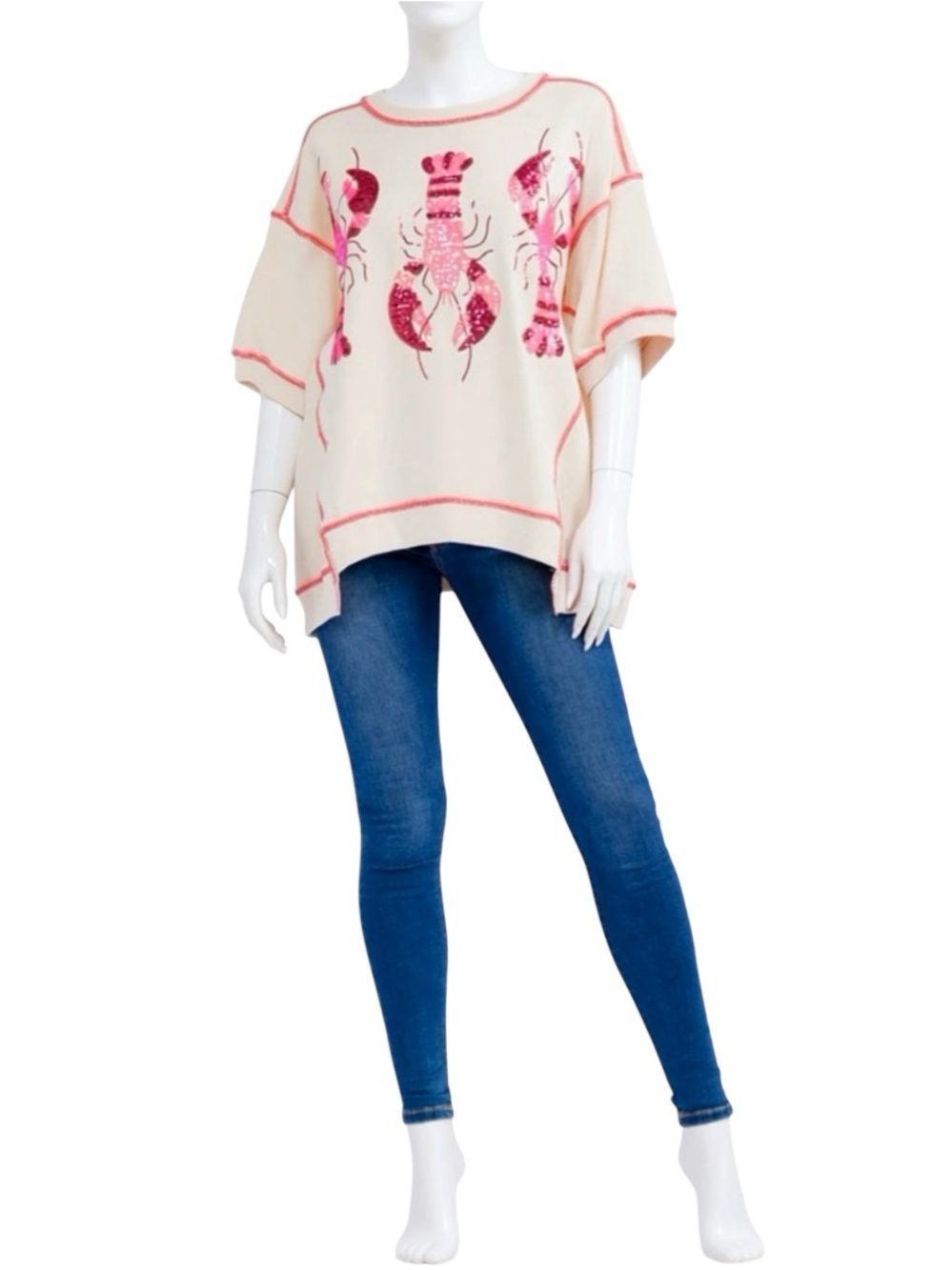 FANTASTIC FAWN sequin crawfish cream oversized top S M L